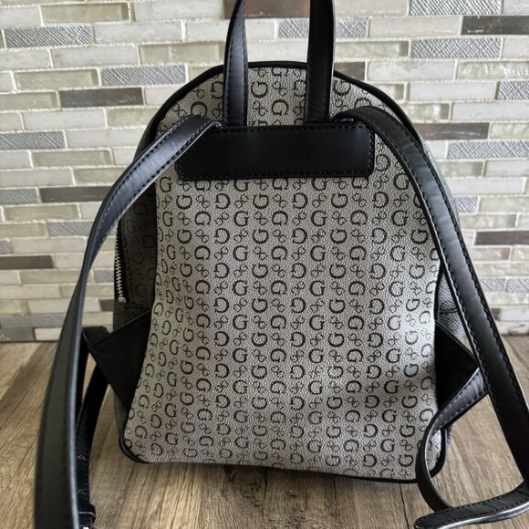 Guess Black Grey Signature Two-Tone Color Mini Backpack Purse front Pocket - Picture 2 of 8